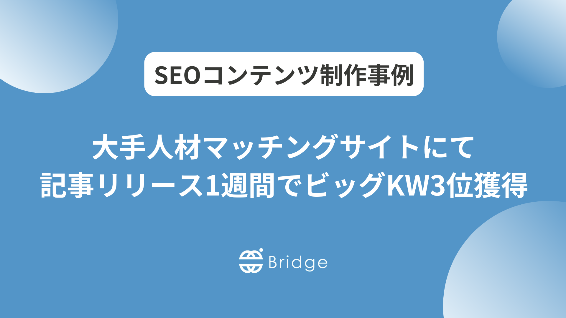大手人材マッチングサービスサイトにて記事リリース1週間後にビッグKWで3位獲得